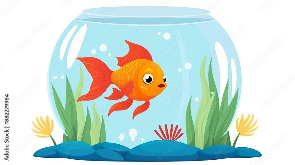 Fototapeta premium Red cap oranda goldfish isolated on a white background in an aquarium