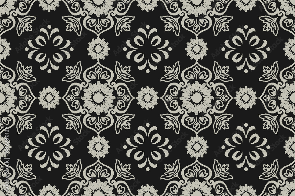 Traditional ethnic motifs ikat flora fabric pattern. Ikat embroidery Ethnic oriental background. Abstract, Texture, scarf, decoration, wallpaper Traditional ethnic motifs ikat flora fabric pattern. Ikat embroidery Ethnic oriental background. Abstract, Texture, scarf, decoration, wallpaper