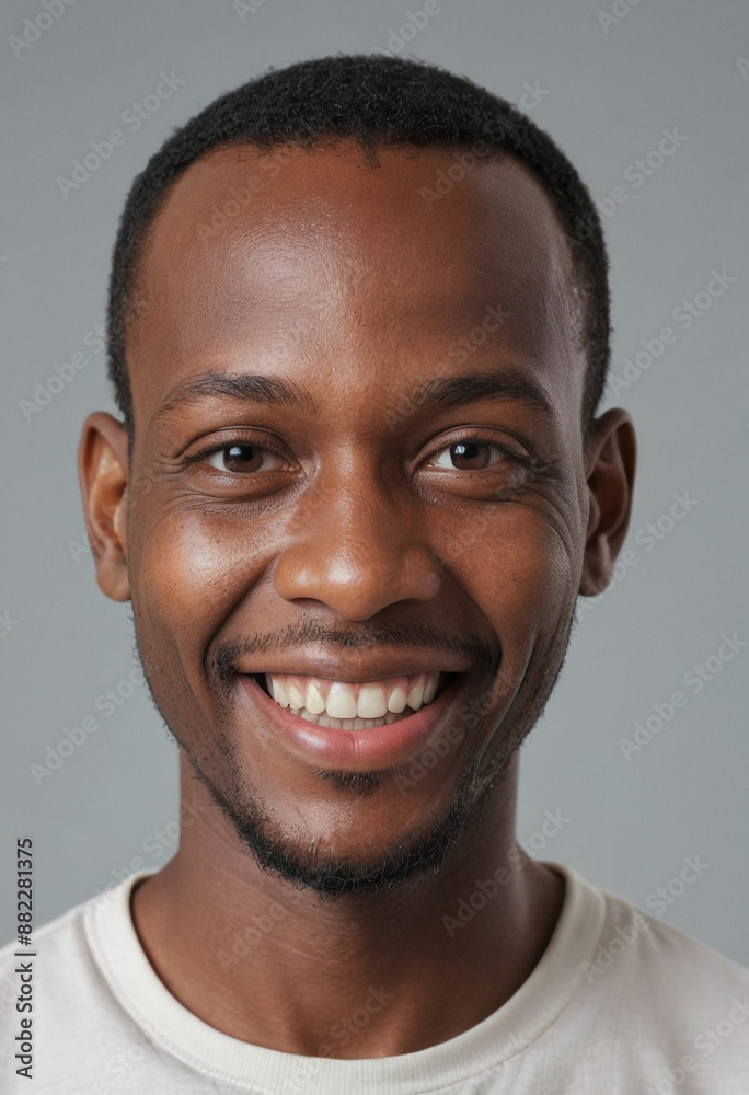 Portrait view of a regular happy smiling Niger man, ultra realistic, candid, social media, avatar image, plain solid background Portrait view of a regular happy smiling Niger man, ultra realistic, candid, social media, avatar image, plain solid background