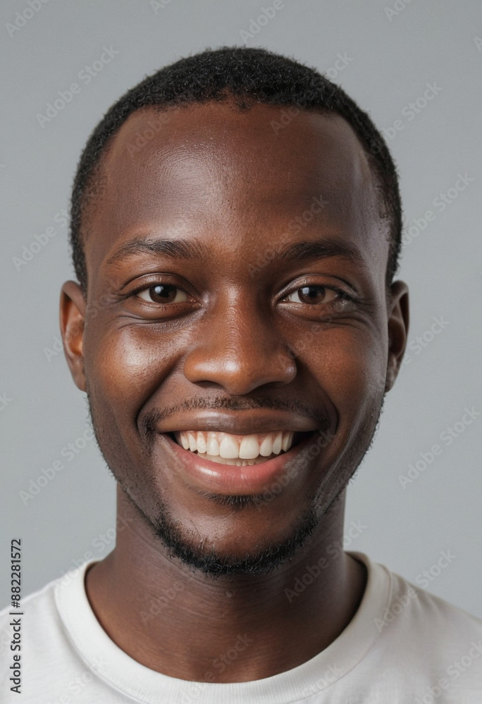 Portrait view of a regular happy smiling Sierra Leone man, ultra realistic, candid, social media, avatar image, plain solid background Portrait view of a regular happy smiling Sierra Leone man, ultra realistic, candid, social media, avatar image, plain solid background