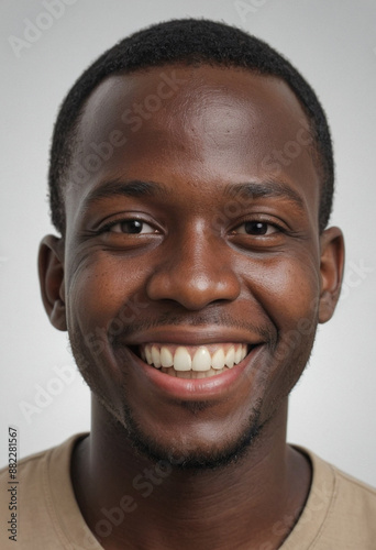 Portrait view of a regular happy smiling Sierra Leone man, ultra realistic, candid, social media, avatar image, plain solid background