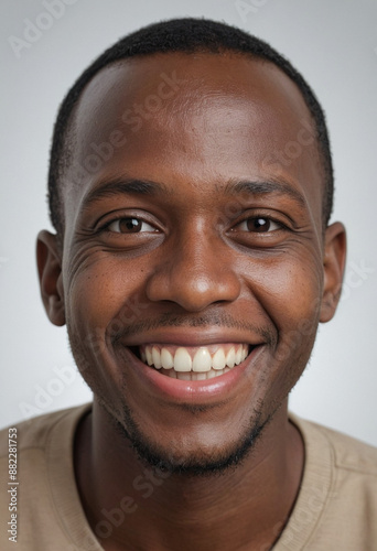 Portrait view of a regular happy smiling Tanzania man, ultra realistic, candid, social media, avatar image, plain solid background