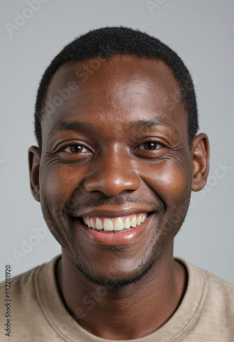 Portrait view of a regular happy smiling Zimbabwe man, ultra realistic, candid, social media, avatar image, plain solid background