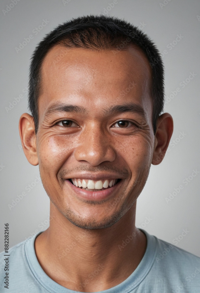 Obraz premium Portrait view of a regular happy smiling Cambodia man, ultra realistic, candid, social media, avatar image, plain solid background