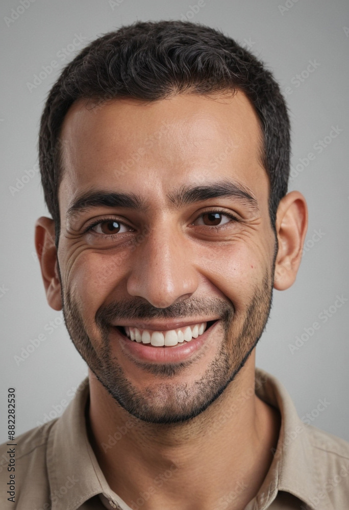 Portrait view of a regular happy smiling Iraq man, ultra realistic, candid, social media, avatar image, plain solid background Portrait view of a regular happy smiling Iraq man, ultra realistic, candid, social media, avatar image, plain solid background