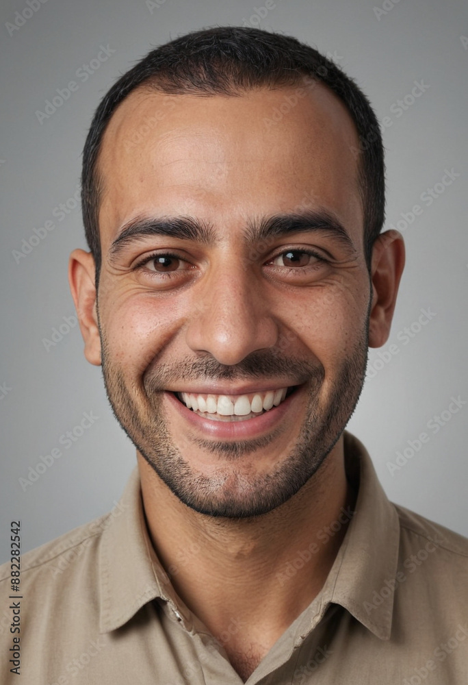 Portrait view of a regular happy smiling Iraq man, ultra realistic, candid, social media, avatar image, plain solid background Portrait view of a regular happy smiling Iraq man, ultra realistic, candid, social media, avatar image, plain solid background