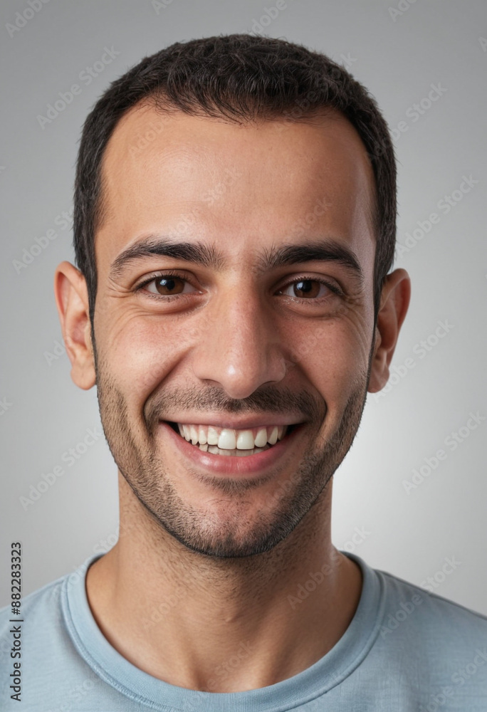 Portrait view of a regular happy smiling Syria man, ultra realistic, candid, social media, avatar image, plain solid background Portrait view of a regular happy smiling Syria man, ultra realistic, candid, social media, avatar image, plain solid background