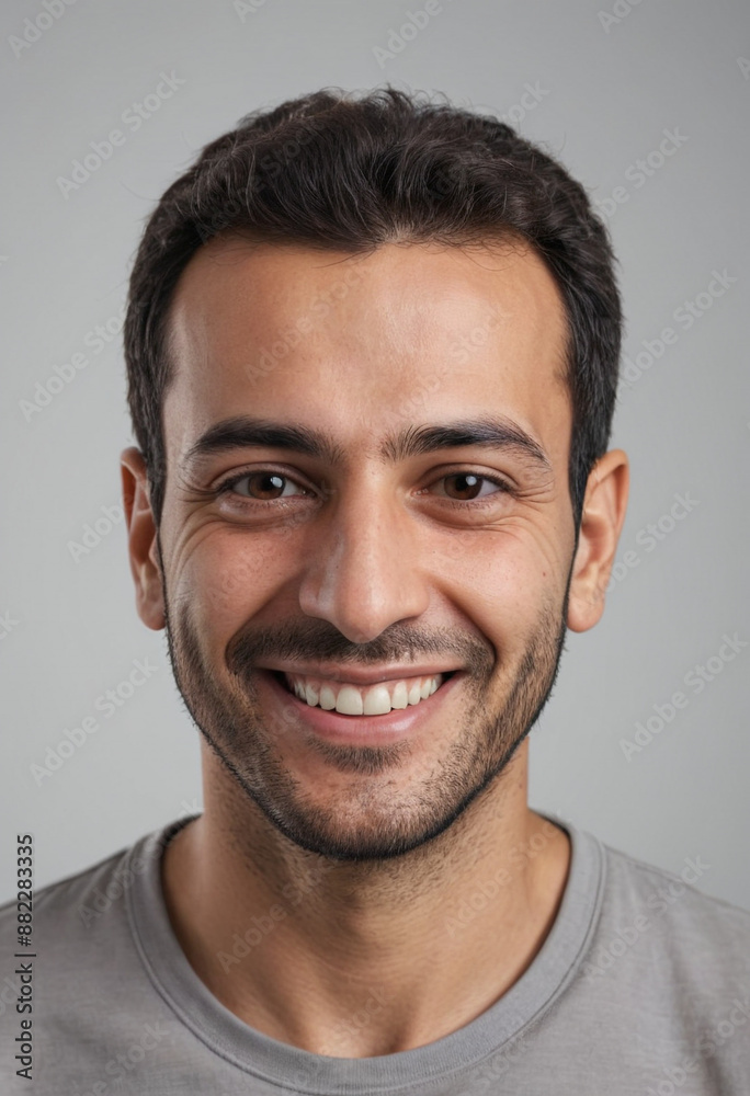 Portrait view of a regular happy smiling Syria man, ultra realistic, candid, social media, avatar image, plain solid background Portrait view of a regular happy smiling Syria man, ultra realistic, candid, social media, avatar image, plain solid background
