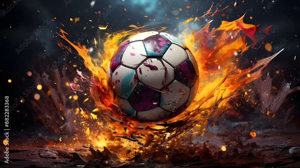 Naklejka premium close-up photo of a professional soccer player playing football on a green grass pitch at a big stadium. dribbling the ball against opponents. soccer match on a field. Generative AI