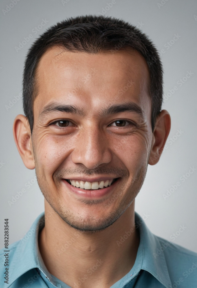 Portrait view of a regular happy smiling Uzbekistan man, ultra realistic, candid, social media, avatar image, plain solid background Portrait view of a regular happy smiling Uzbekistan man, ultra realistic, candid, social media, avatar image, plain solid background