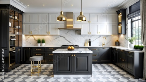Modern luxury kitchen interior gold and marble design