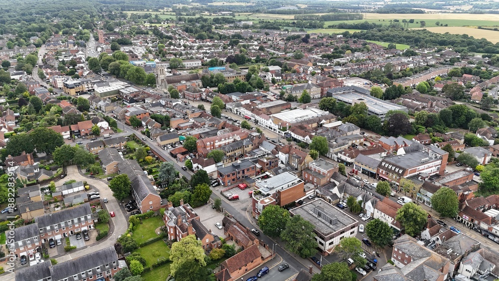 Epping Essex UK drone,aerial high angle town centre Epping Essex UK drone,aerial high angle town centre