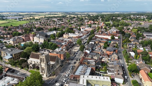 High street Epping market town Essex UK drone,aerial