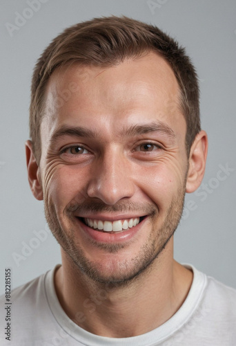 Portrait view of a regular happy smiling Russia man, ultra realistic, candid, social media, avatar image, plain solid background