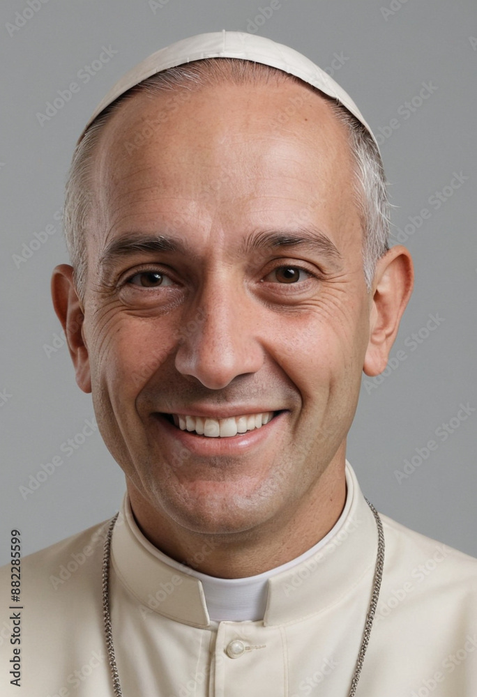 Portrait view of a regular happy smiling Vatican City man, ultra realistic, candid, social media, avatar image, plain solid background