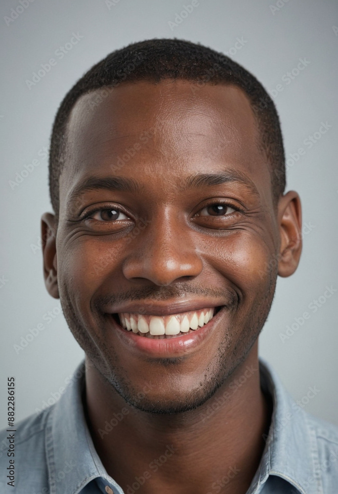 Portrait view of a regular happy smiling Haiti man, ultra realistic, candid, social media, avatar image, plain solid background Portrait view of a regular happy smiling Haiti man, ultra realistic, candid, social media, avatar image, plain solid background