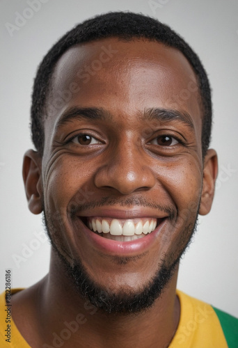 Portrait view of a regular happy smiling Jamaica man, ultra realistic, candid, social media, avatar image, plain solid background