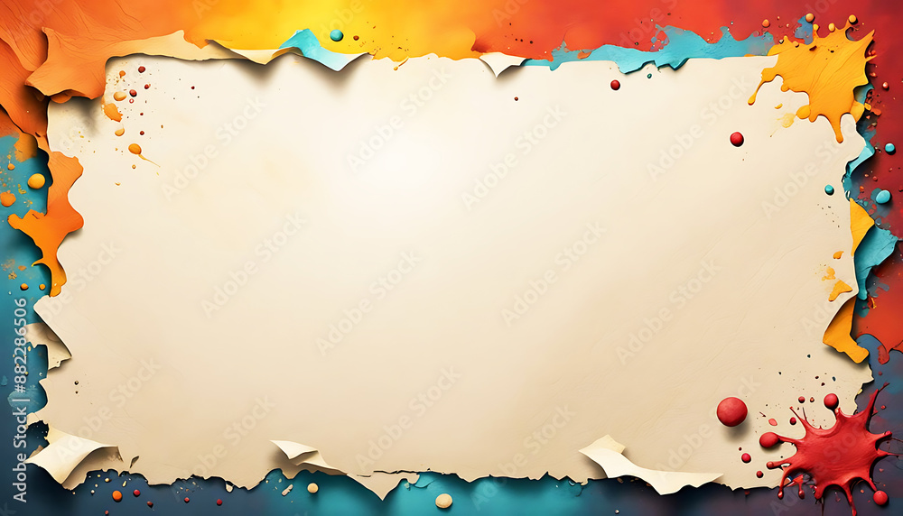 Obraz premium Papier Papyrus Pergament alt Vintage handgeschöpft gelb braun mit Struktur Rand abgerissen bunt, Design Retro Chabby Chic Vorlage Mock Up Website Hintergrund antik Ränder orange rot zerrissen