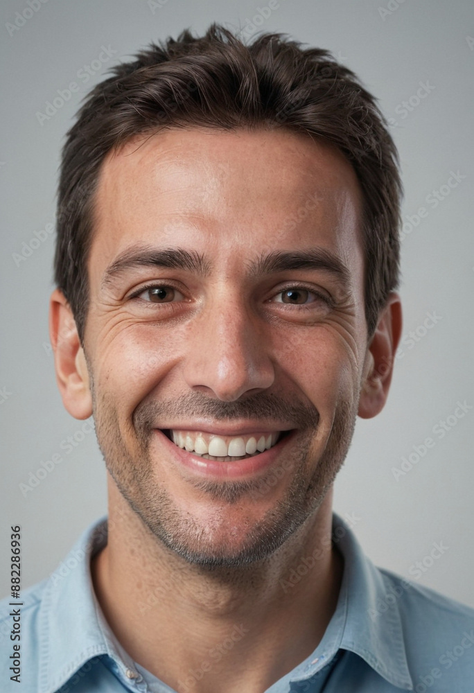 Portrait view of a regular happy smiling Argentina man, ultra realistic, candid, social media, avatar image, plain solid background