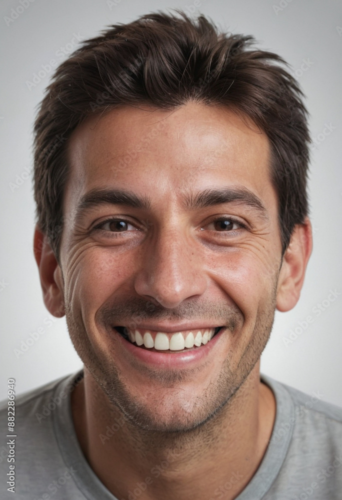 Fototapeta premium Portrait view of a regular happy smiling Argentina man, ultra realistic, candid, social media, avatar image, plain solid background