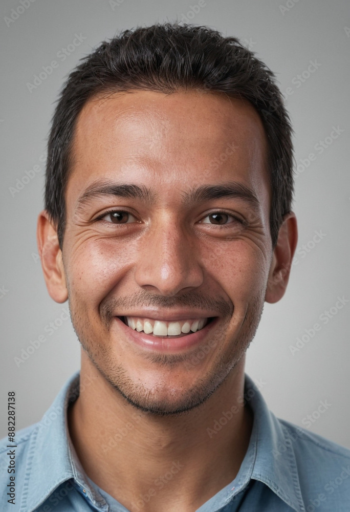 Portrait view of a regular happy smiling Ecuador man, ultra realistic, candid, social media, avatar image, plain solid background Portrait view of a regular happy smiling Ecuador man, ultra realistic, candid, social media, avatar image, plain solid background