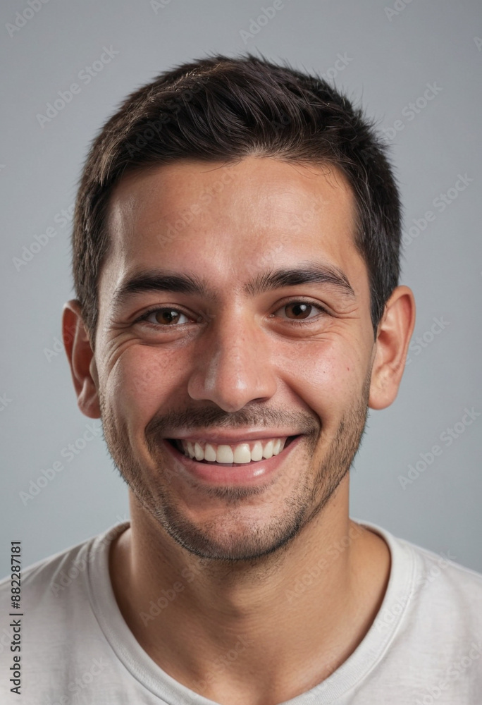 Portrait view of a regular happy smiling Paraguay man, ultra realistic, candid, social media, avatar image, plain solid background Portrait view of a regular happy smiling Paraguay man, ultra realistic, candid, social media, avatar image, plain solid background