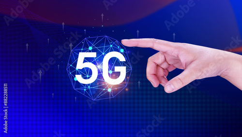 5G network concept, Business using with holographic digital globe with interconnected 5G symbols, 5G technology in modern business and communication, digital transformation.