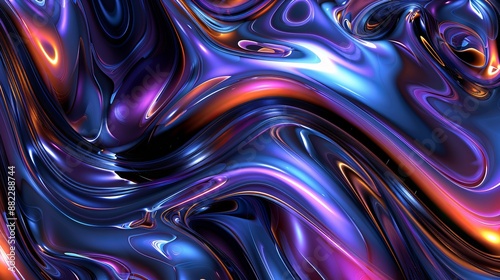 Abstract Metallic Swirls in Blue, Purple, and Orange