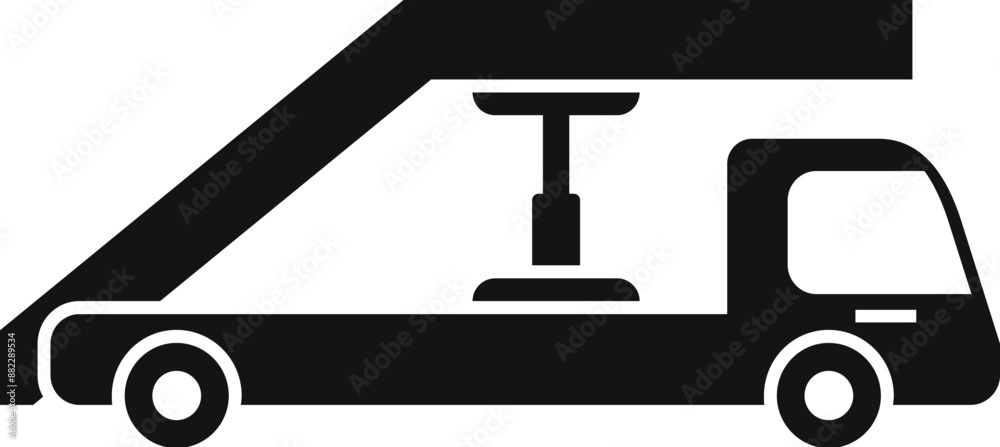 Black silhouette of airport passenger boarding stairs vehicle standing on the ground isolated on white background Black silhouette of airport passenger boarding stairs vehicle standing on the ground isolated on white background