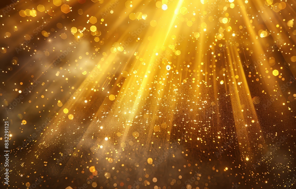 Golden rays of light and sparkling particles on dark background Golden rays of light and sparkling particles on dark background
