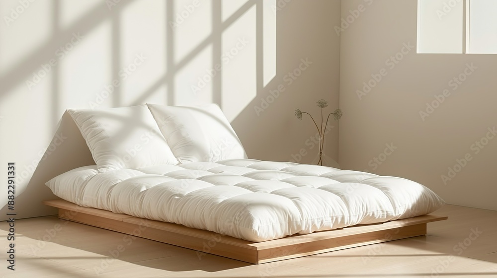 Minimalist bedroom with a platform bed, crisp white linens, and simple decor creating a serene and uncluttered space ideal for relaxation and restful sleep High Resolution picture, , Minimalism, Minimalist bedroom with a platform bed, crisp white linens, and simple decor creating a serene and uncluttered space ideal for relaxation and restful sleep High Resolution picture, , Minimalism,