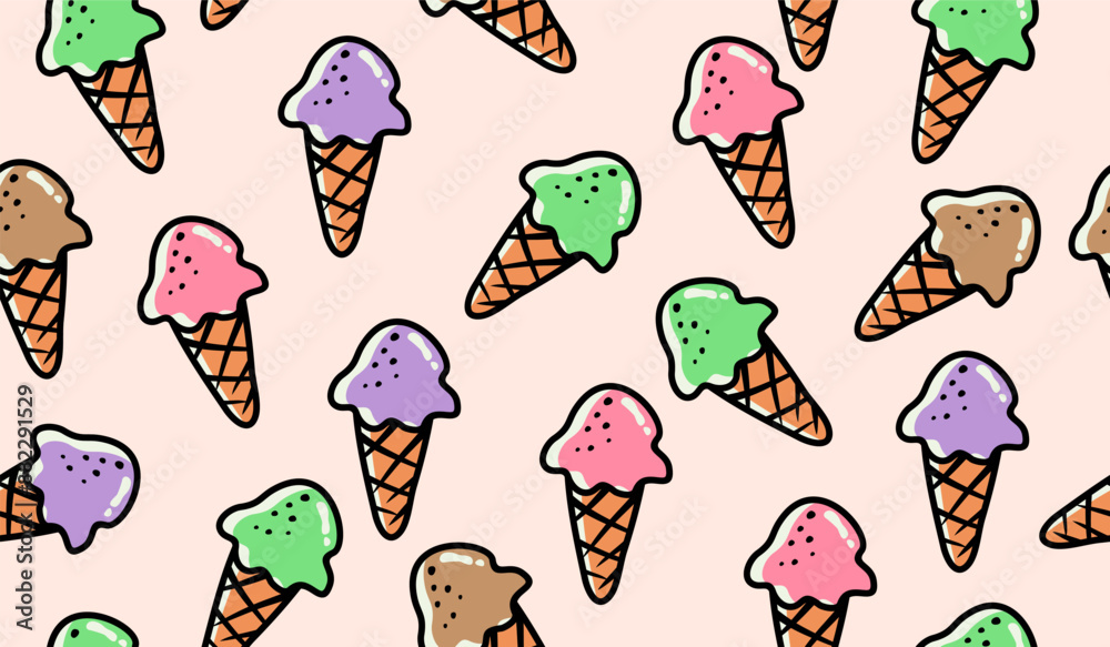 Cute ice cream pattern background vector design Cute ice cream pattern background vector design