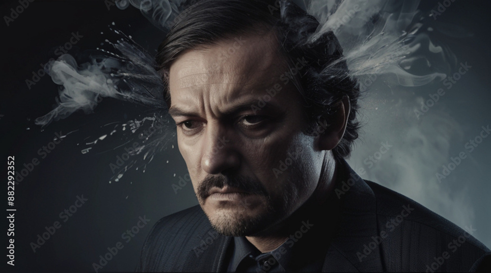 Fototapeta premium Burnout concept. Mad, angry, conflict person. 