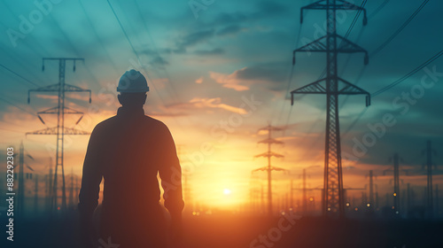Silhouette of an energy worker with smart grid technology, representing digital transformation in energy