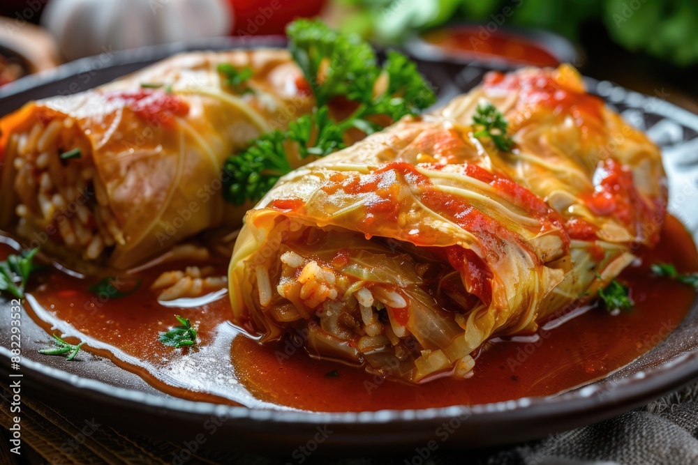 Cabbage Stuffed. Rustic and Savoury Snack with Vegetarian Dumplings and Delicious Tomato Sauce Cabbage Stuffed. Rustic and Savoury Snack with Vegetarian Dumplings and Delicious Tomato Sauce