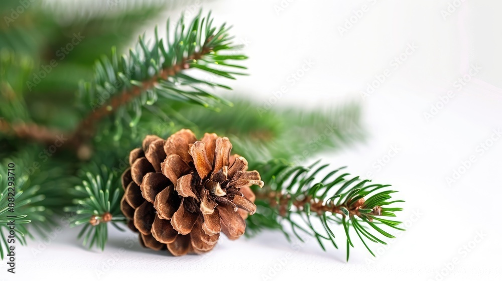 Christmas Greenery. Winter Background with Pine Tree, Cone, and Tree Branches Christmas Greenery. Winter Background with Pine Tree, Cone, and Tree Branches
