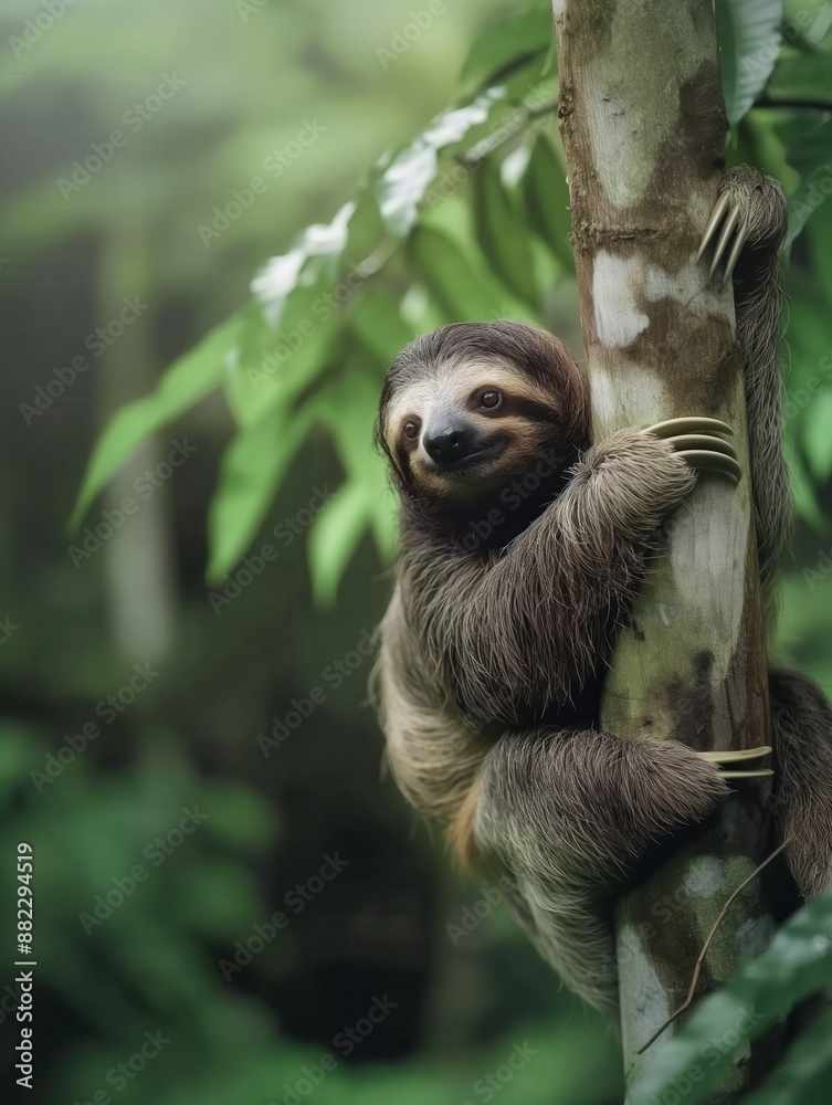 Curious sloth in tropical rainforest Curious sloth in tropical rainforest