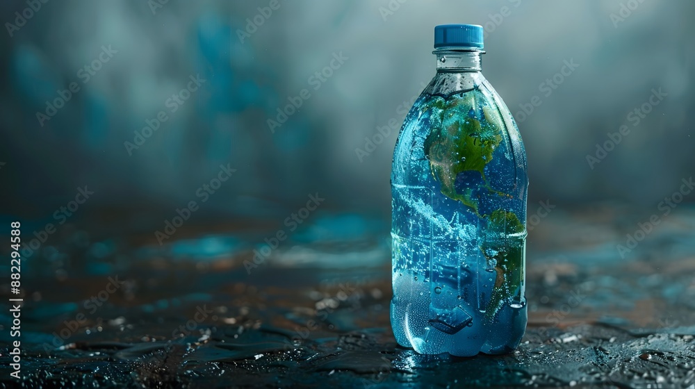 World Water Day concept with bottle and Earth. Saving water and environmental protection background World Water Day concept with bottle and Earth. Saving water and environmental protection background