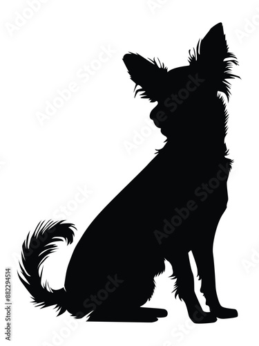 Vector silhouette of a dog on a white background.