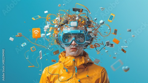 Digital Overload: Juggling Social Media Chaos in Psychedelic Colors