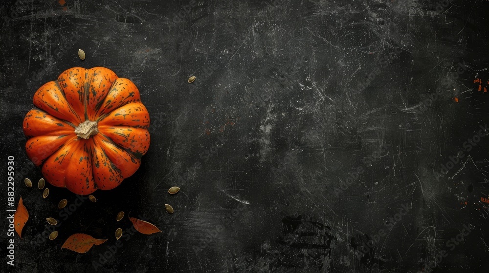 Dark and moody pumpkin photography on black background with seeds Halloween themed minimalistic composition with copy space Dark and moody pumpkin photography on black background with seeds Halloween themed minimalistic composition with copy space
