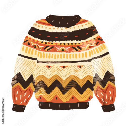 Colorful hand-knitted sweater with intricate geometric patterns, perfect for cozy autumn and winter wear. Vibrant, warm, and stylish garment isolated on white or transparent png background photo