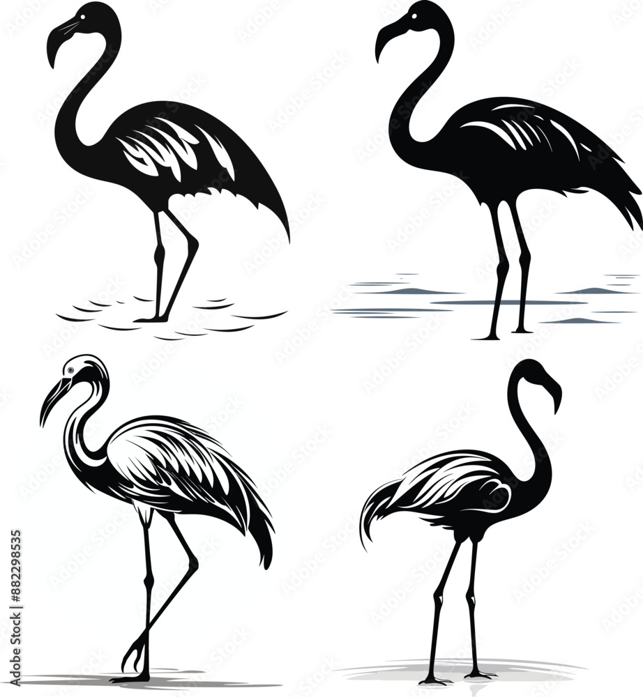 Obraz premium Hand drawn flamingo silhouette vector illustrations.