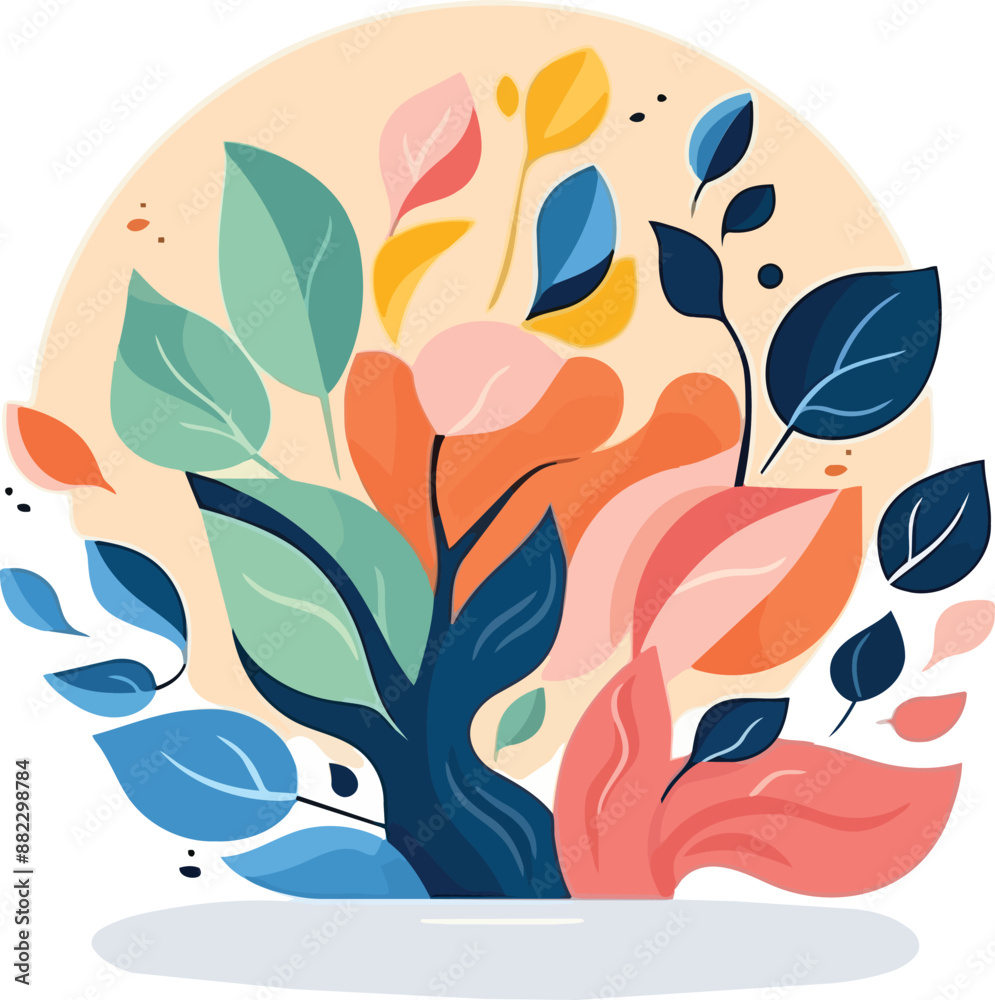 Naklejka premium Abstract painting of a colorful tree with the flowers and plants isolated on a transparent background for wall art, print, t-shirt design,