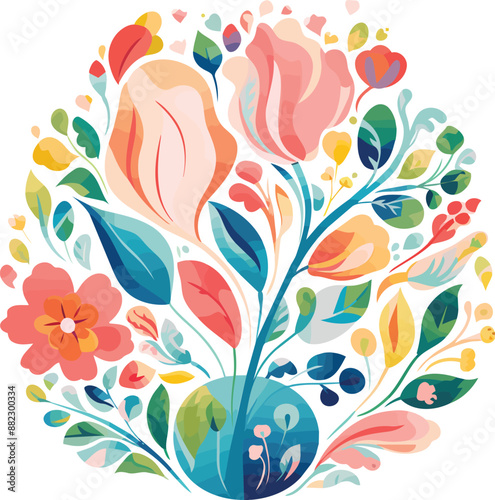 Colorful tropical flower vector illustrations are isolated for wall painting and t-shirt design, muted color floral illustration.