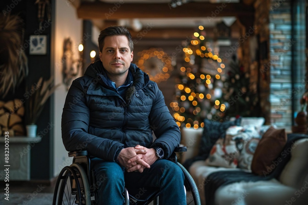 Photo idea: A portrait of a young man sitting on a wheelchair in a room at home, looking contemplative and reflective Photo idea: A portrait of a young man sitting on a wheelchair in a room at home, looking contemplative and reflective