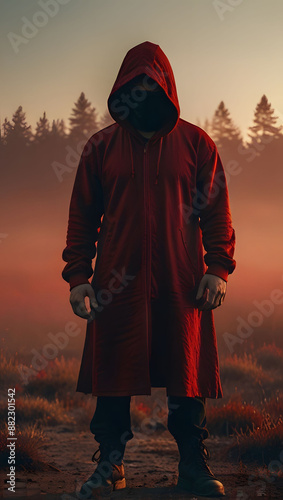 Mysterious Red Haze Surrounding Hooded Silhouette