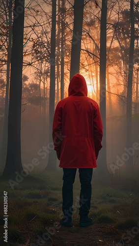 Mysterious Red Haze Surrounding Hooded Silhouette