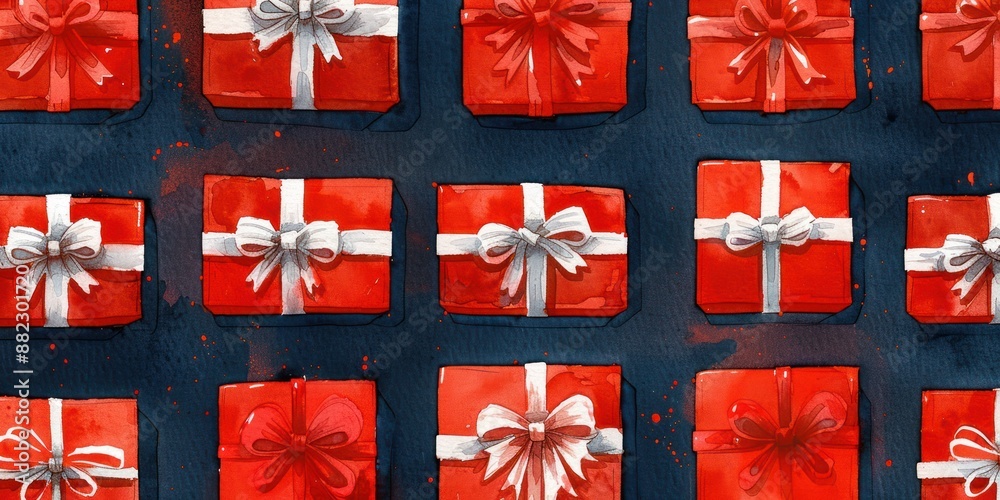 Obraz premium Red And White Gift Boxes Pattern Illustration