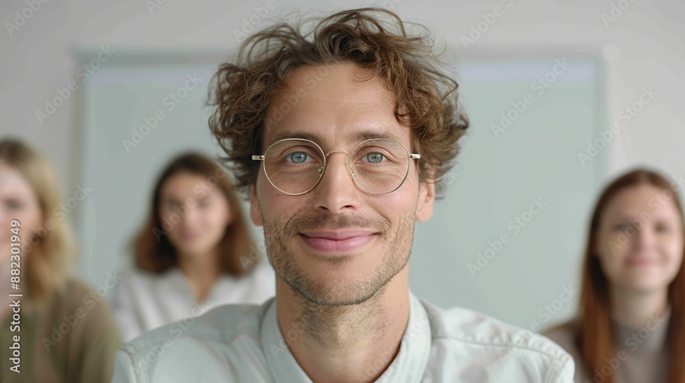 Obraz premium Portrait of business colleagues collaborating in a conference room, showcasing how the combination of teamwork, moral principles, and environmental care leads to profitable outcomes Illustration,